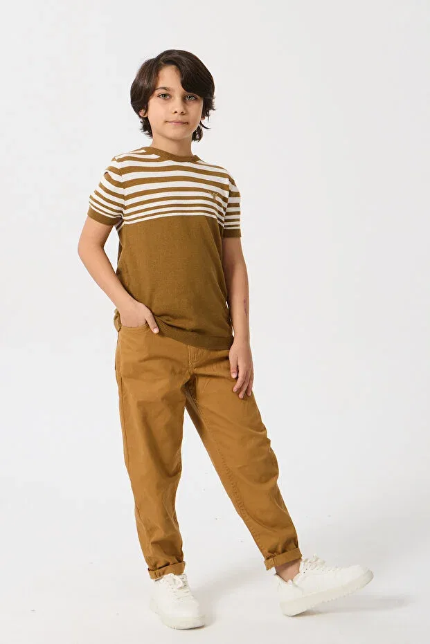 Детская футболка с полоской для мальчиков Nisrakids, Khaki — фото 3