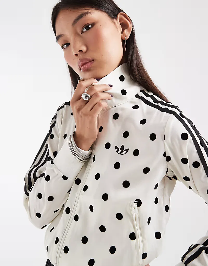 Куртка спортивная Firebird атласная Adidas Originals, белый горошек