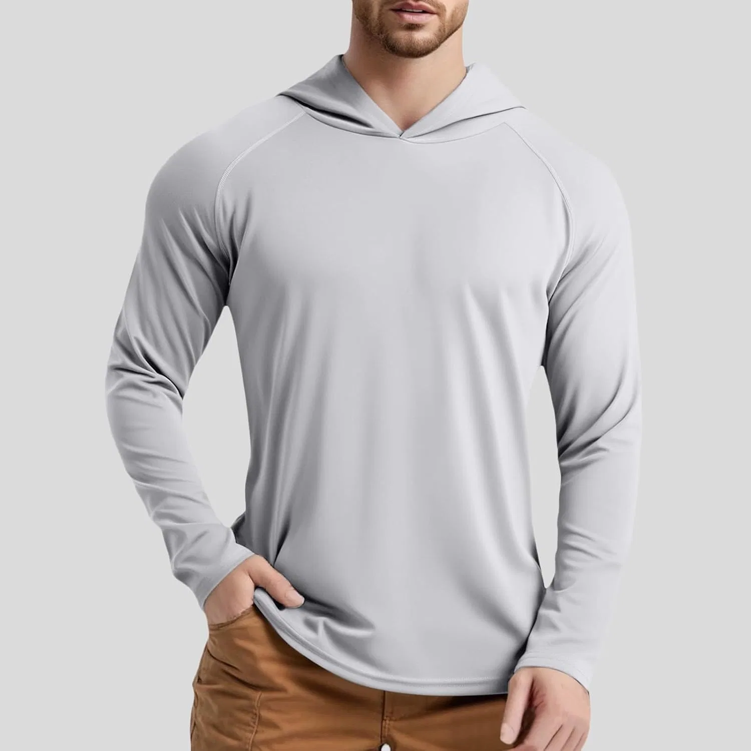 Мужская футболка для бега и фитнеса с длинным рукавом, Light Gray — фото 2