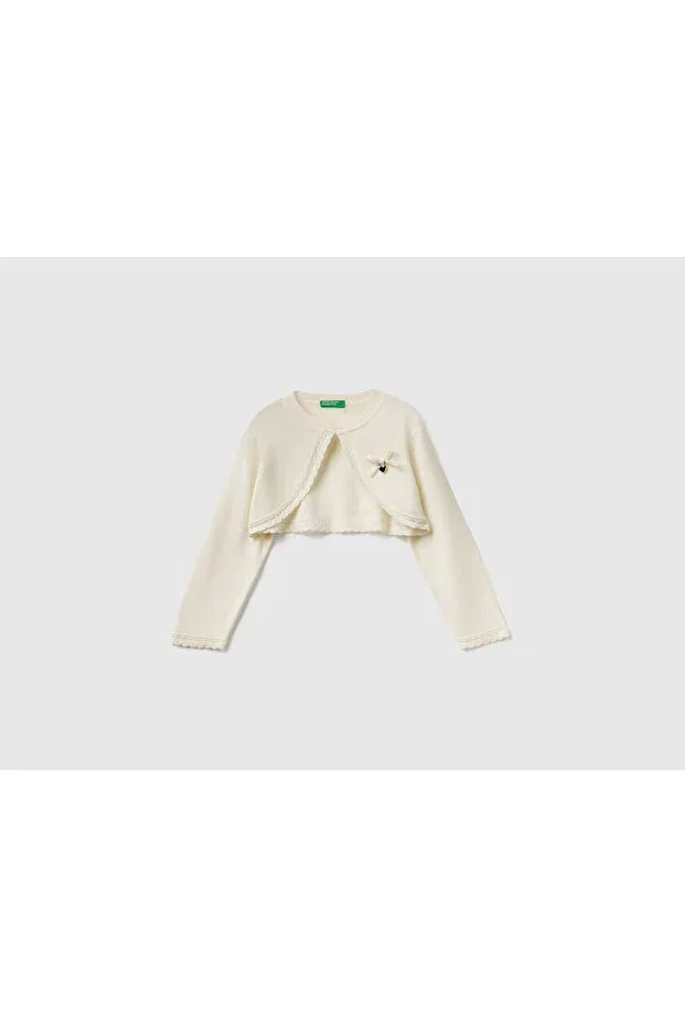 Детский кардиган для девочек с вышивкой United Colors Of Benetton, Ecru