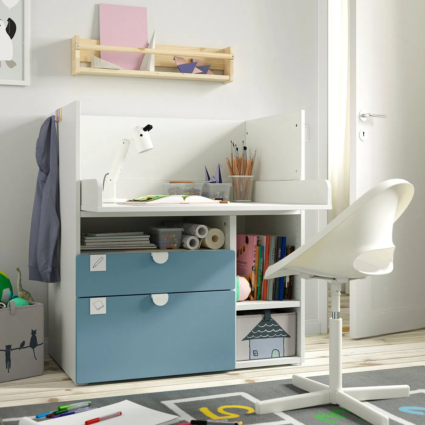 IKEA SMÅSTAD Пеленальный столик, бело-голубой, с 3 ящиками, 90x79x100 см — фото 4