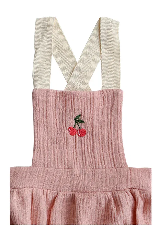 Детский комбинезон для девочек с вышивкой вишни Miela Kids, Salmon — фото 2