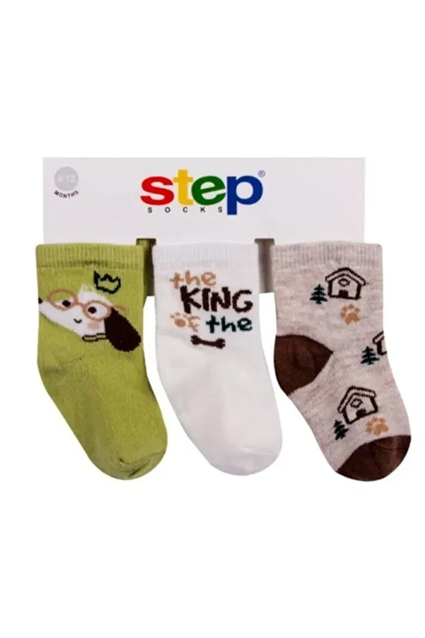 Детский комплект носков для мальчиков с принтом King Dog Baby, Step Çorap, Mixed