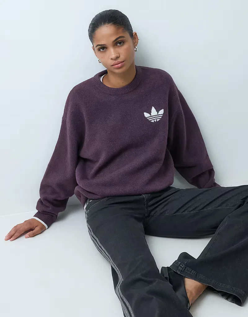 Вязаный джемпер Adidas Originals сливового и, кремовый