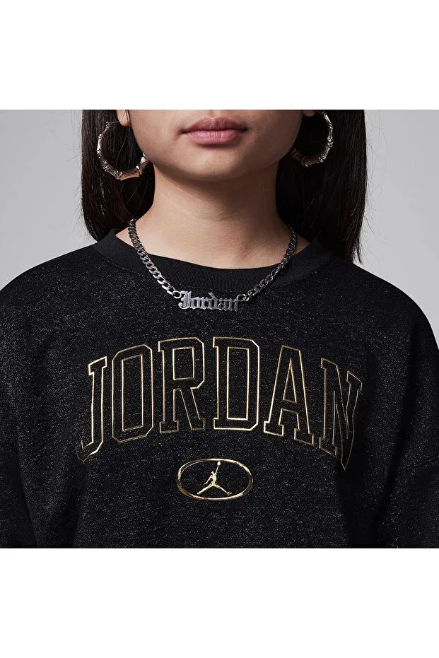 Детское худи для девочек с принтом Jordan 1st baby blue crew girl child sweatshirt 45d528-023 Nike, Black — фото 4