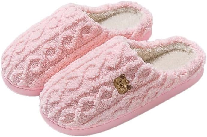 

Женские и мужские вязаные шерстяные домашние тапочки с мягким флисом и ортопедической подошвой, противоскользящие Jaderich, розовый