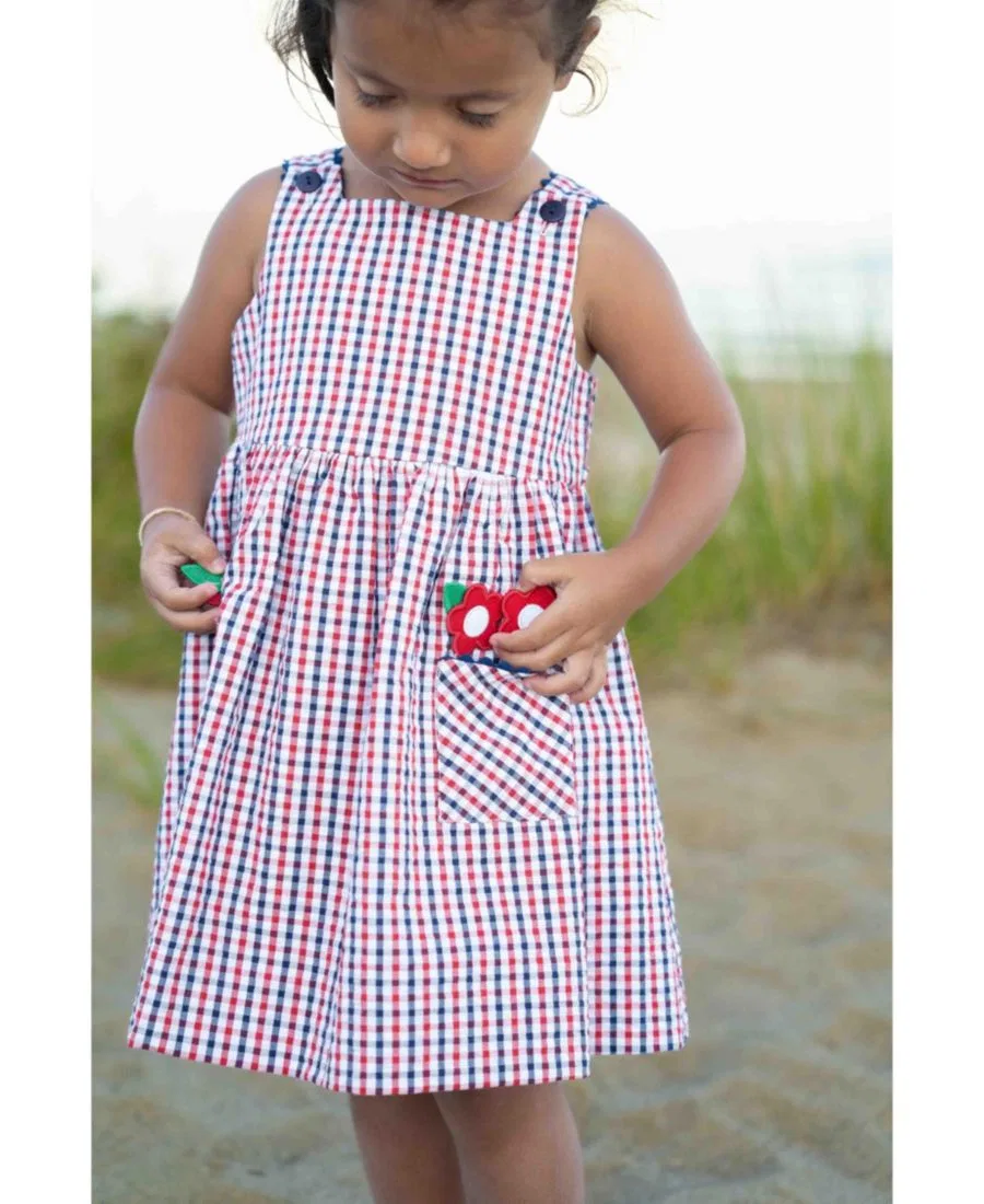 Детское платье для девочек с принтом Plaid Seersucker Dress With Flowers Florence Eiseman, No Color — фото 4