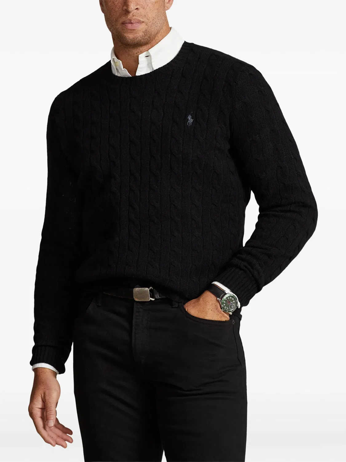 Свитер с косами из шерсти и кашемира Polo Ralph Lauren, черный — фото 2
