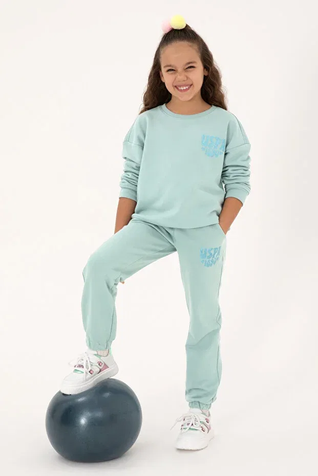 Детские спортивные штаны для девочек с принтом Girl'S mint glitter print detailed jogger sweatpants U.S. Polo Assn., Mint
