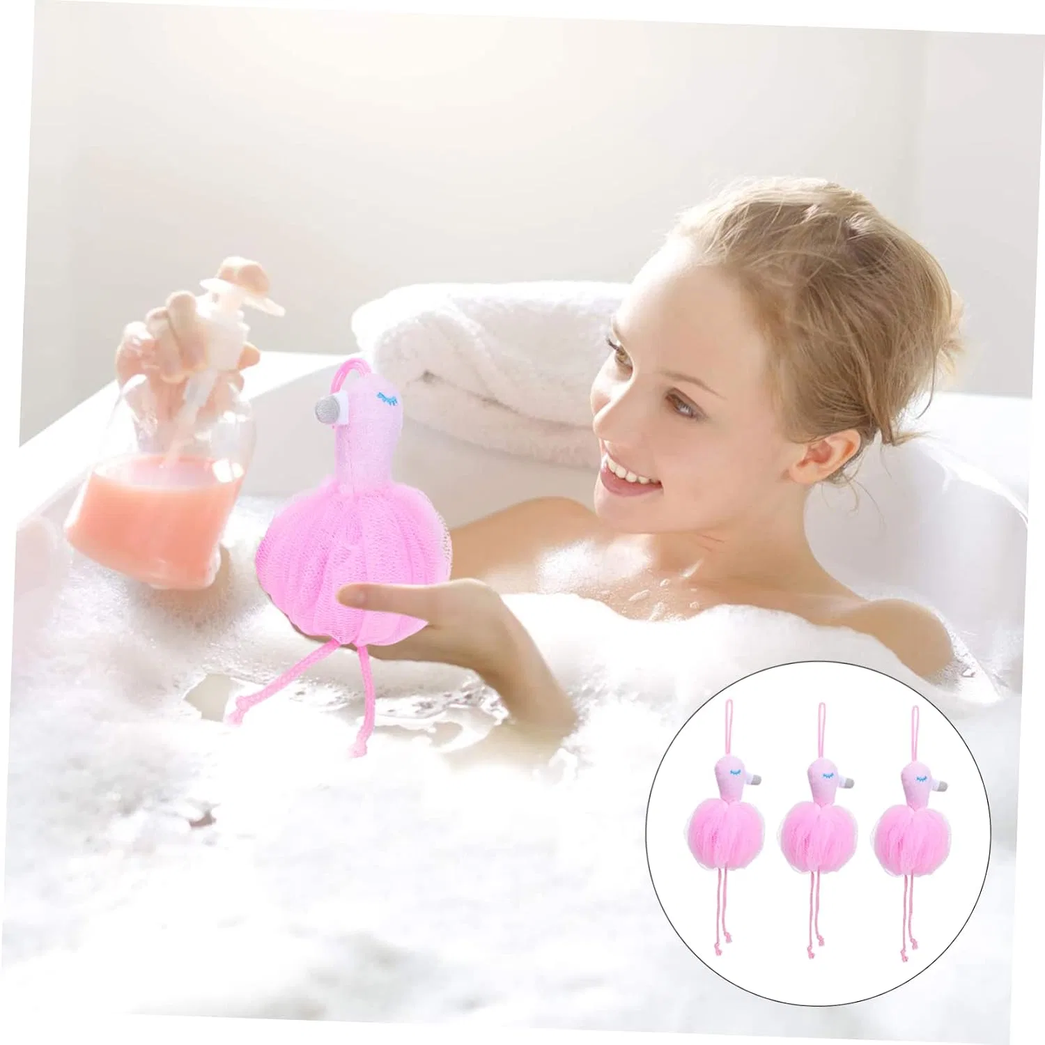 Мочалка для душа Flamingo, FRCOLOR, 6 шт, розовый — фото 4