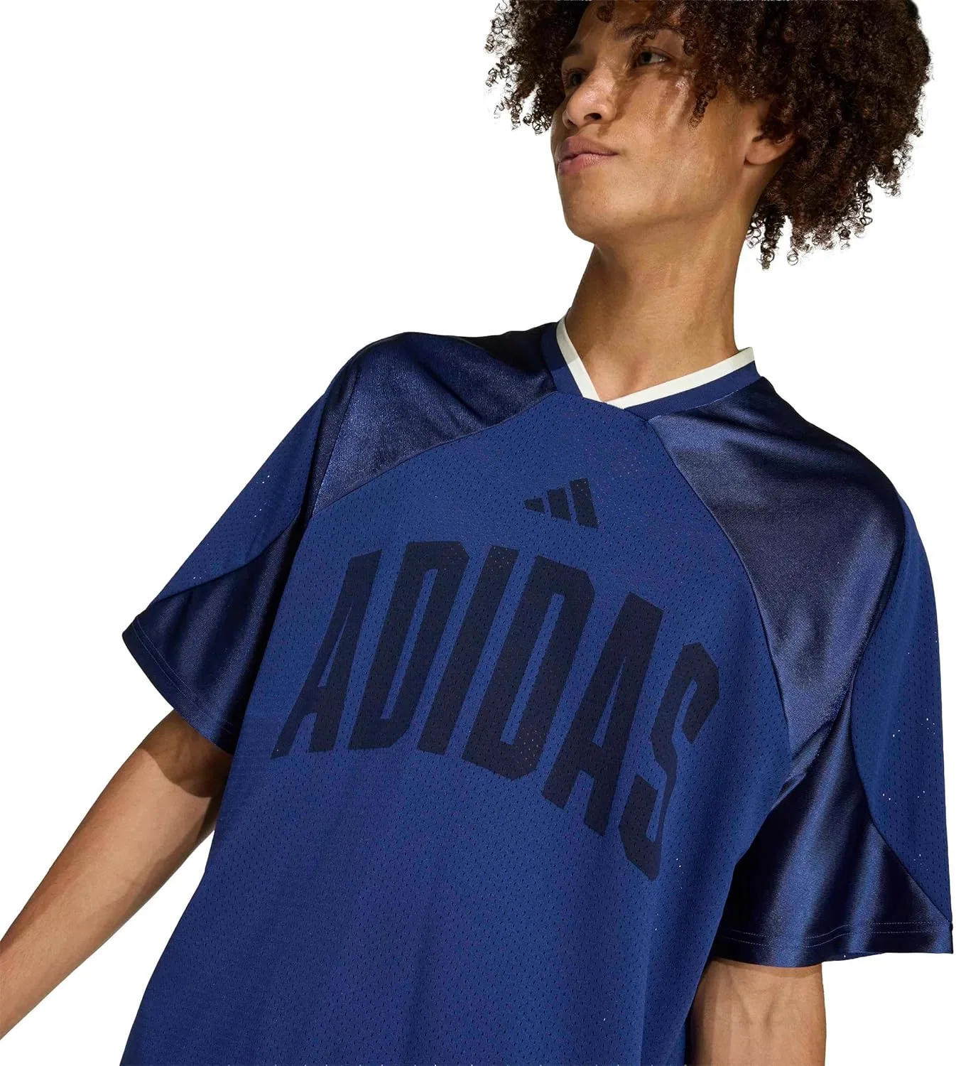 Мужская футболка свободного кроя с логотипом adidas, Dark Blue/Off White — фото 4
