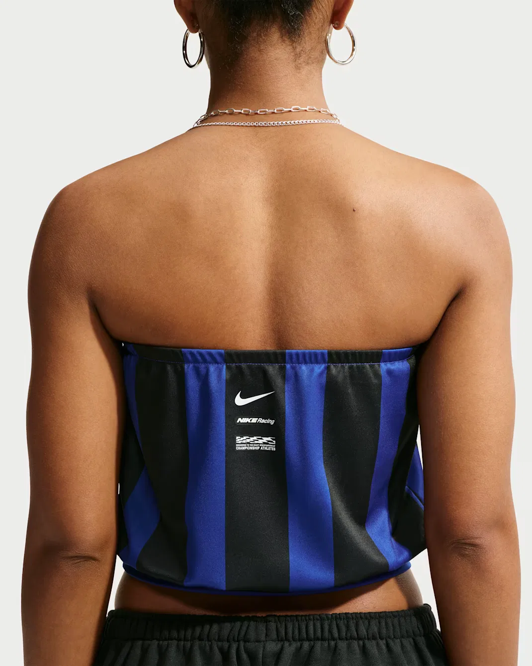 Женский облегающий полосатый трикотажный топ-бандо Nike Sportswear, Old Royal/Black/White — фото 2