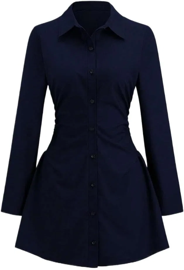 Женское мини-платье-рубашка с драпировкой, Navy Blue