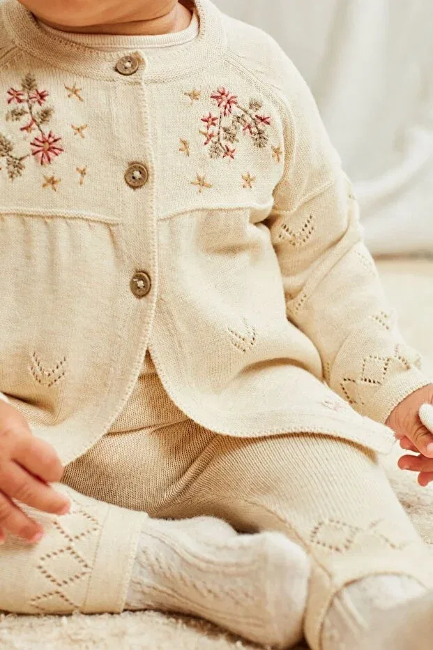 Детский комплект кардигана и леггинсов с цветочным принтом Next Baby, Nude Color — фото 3