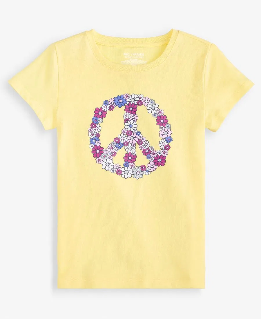 Футболка с коротким рукавом с принтом Floral Peace Sign Epic Threads, Lemon Ice
