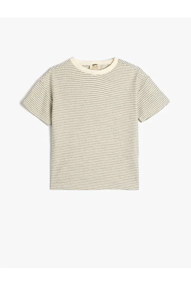 Детская футболка для мальчиков с принтом Basic Koton, Ecru Striped