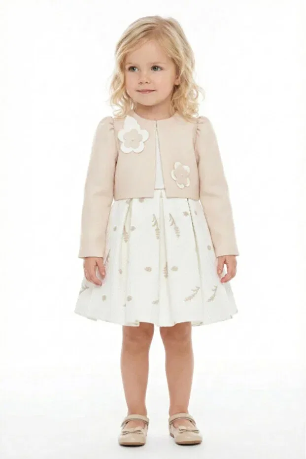 Детское платье для девочек с цветочной вышивкой Pamina, Beige — фото 3