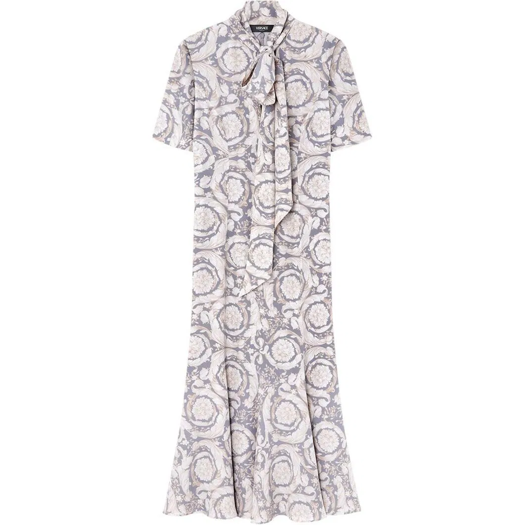 Женское платье миди с шарфом-галстуком Barocco Lavallière VERSACE, Blue Gray