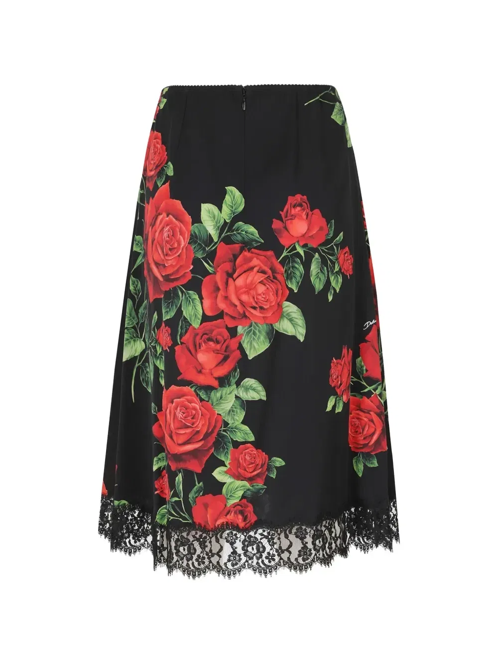 Юбка миди с цветочным принтом и кружевной отделкой DOLCE & GABBANA, черный — фото 2
