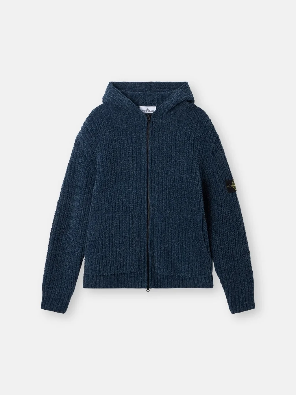 Мужской вязаный свитер Stone Island Loose-fit Zip-up With Pockets, стальной синий меланж — фото 2