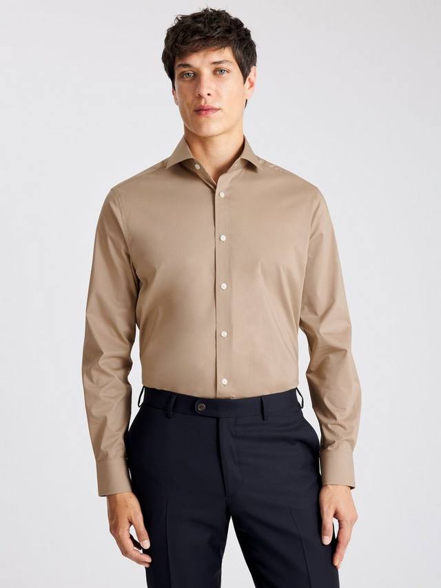 

Хлопковая рубашка с отложным воротником и приталенным кроем Moss, Beige