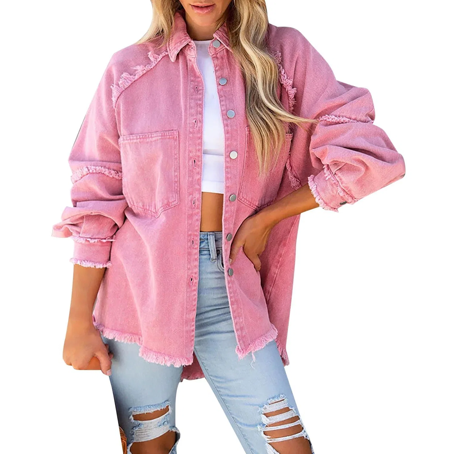 Женская джинсовая куртка оверсайз с принтом, Colore: rosa