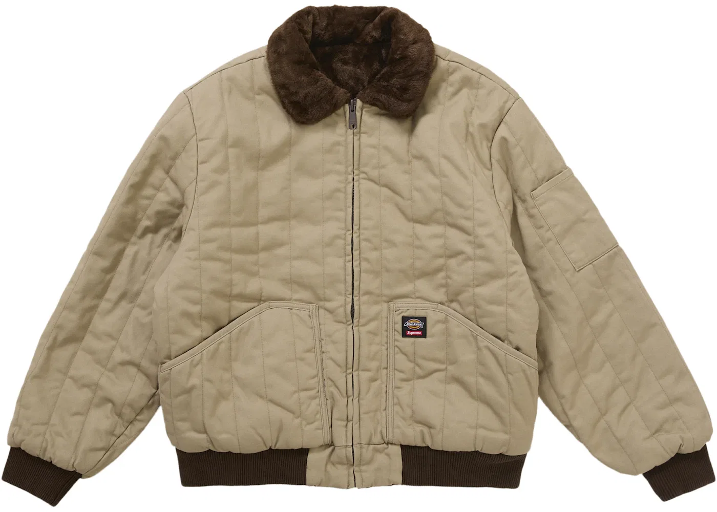Мужская куртка из искусственного меха с принтом Supreme Dickies Reversible Quilted Faux Fur Work Jacket, Brown