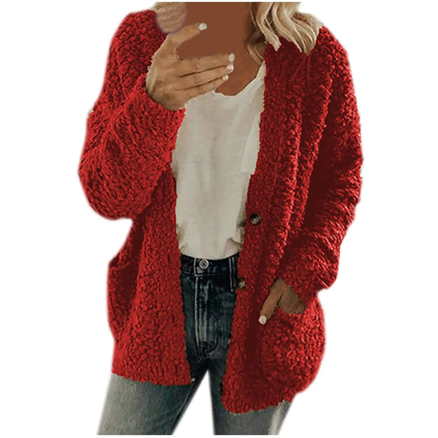 Женское кардиган-пальто с карманами и пуговицами Winter Sweaters, Rosso