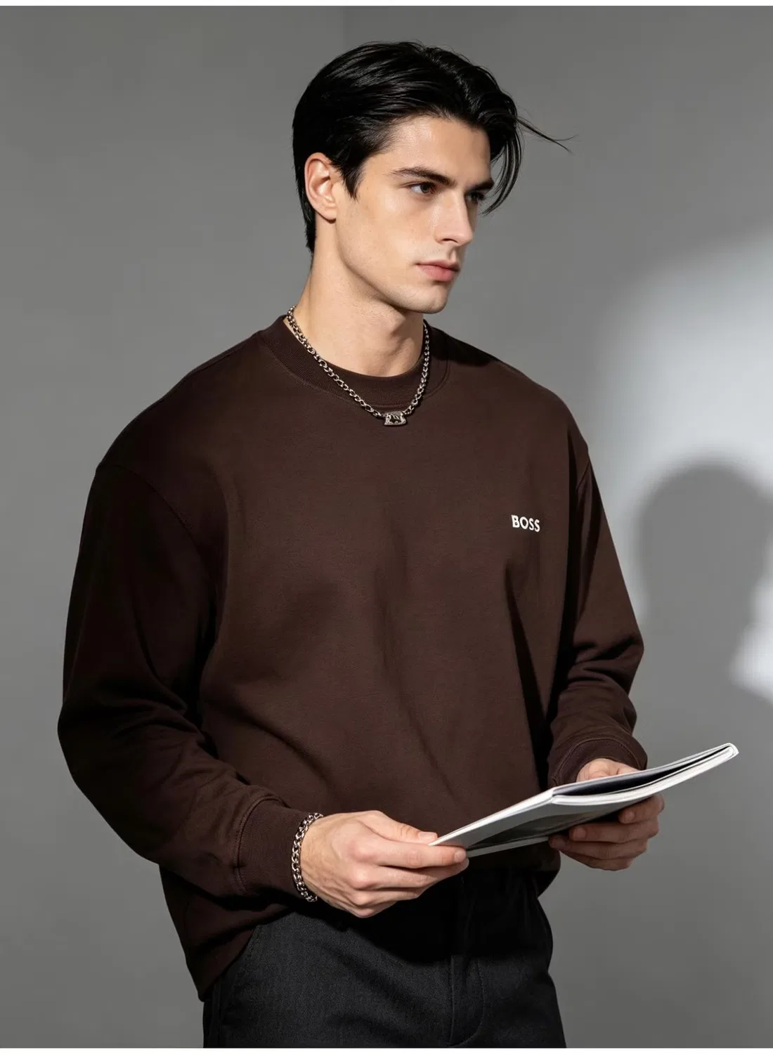 Свитшот с круглым выворотом Earth Tone Retro Casual Street Boss, коричневый — фото 4