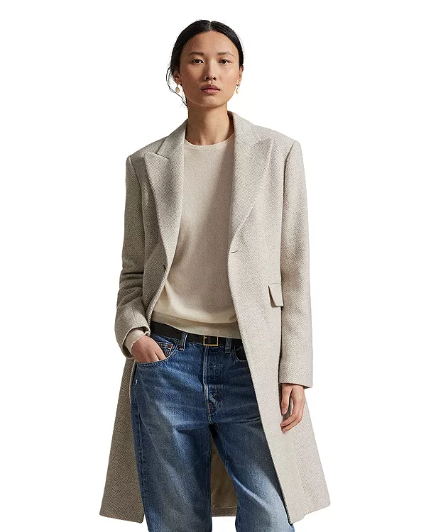 

Пальто из шерстяной смеси в елочку Ralph Lauren, белый