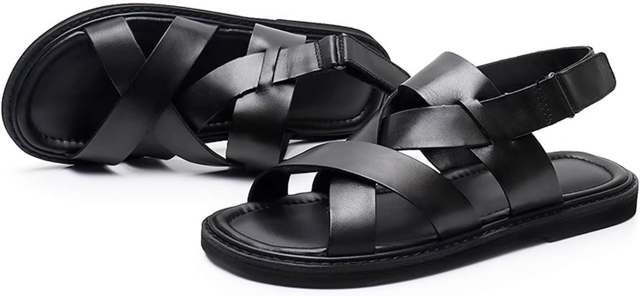 Мужские сандалии Santimon Mens, черные, вечерние шлепанцы с открытым носком из кожи коровы, повседневная обувь для мужчин, летние пляжные сандалии, стильные, удобные, нескользящие и износостойкие мокасины — фото 3