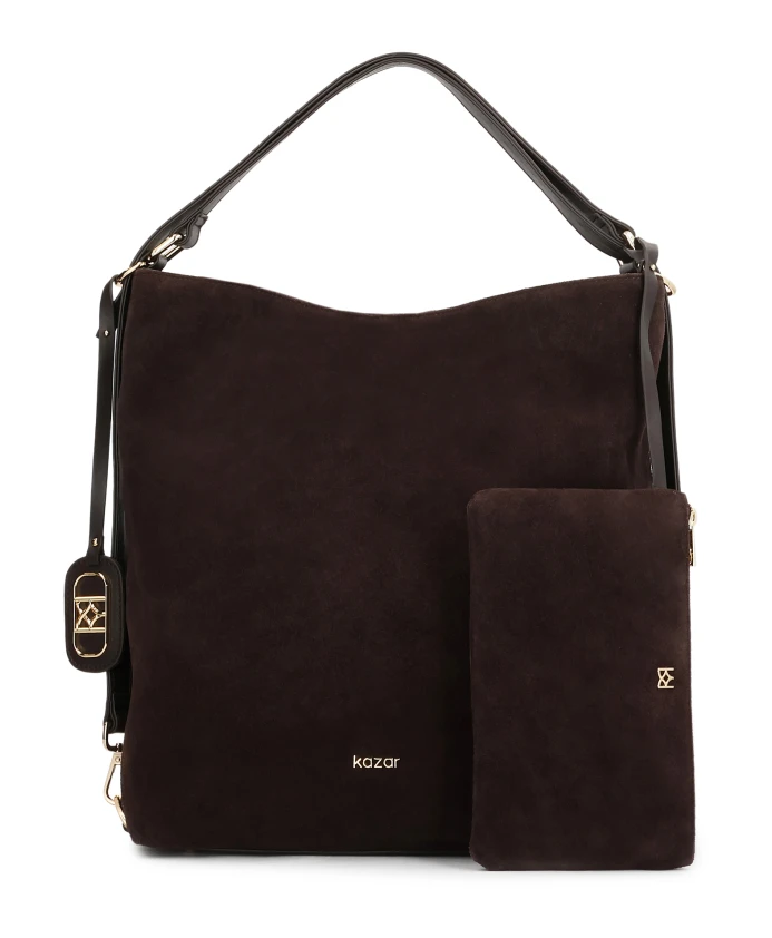 

Коричневая сумка из натуральной замши в минималистичном дизайне. Kazar, коричневый