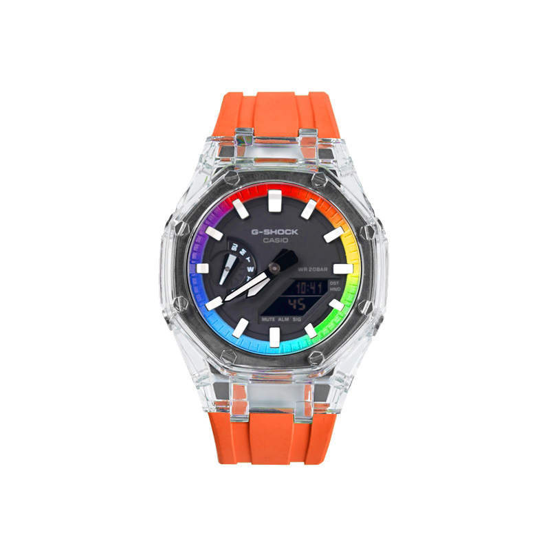 

CASIO Часы Unisex Liquid Crystal/Analog Dual Display Series 48.5mm Black Watch, Rainbow Paradise Glacier Orange