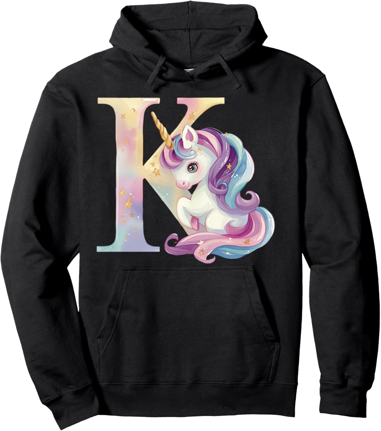 

Худи с монограммой K, нарядом на день рождения с единорогом и начальной буквой K Unicorn Alphabet Tees Nyc, черный