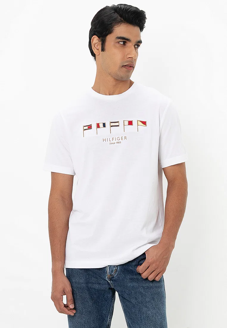 Футболка с принтом, короткий рукав, Hilfiger Multi Flags Tee, Tommy Hilfiger, белый