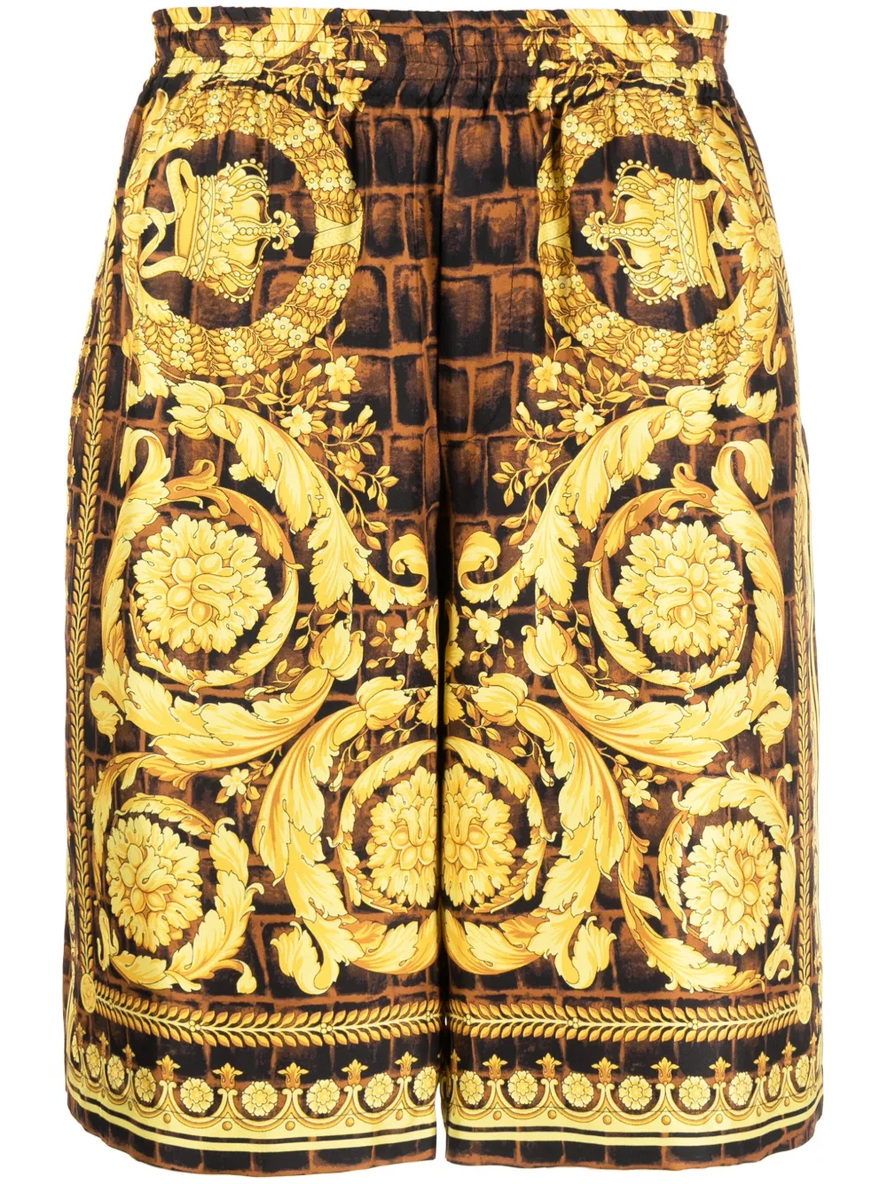

Шелковые шорты с принтом VERSACE, коричневый