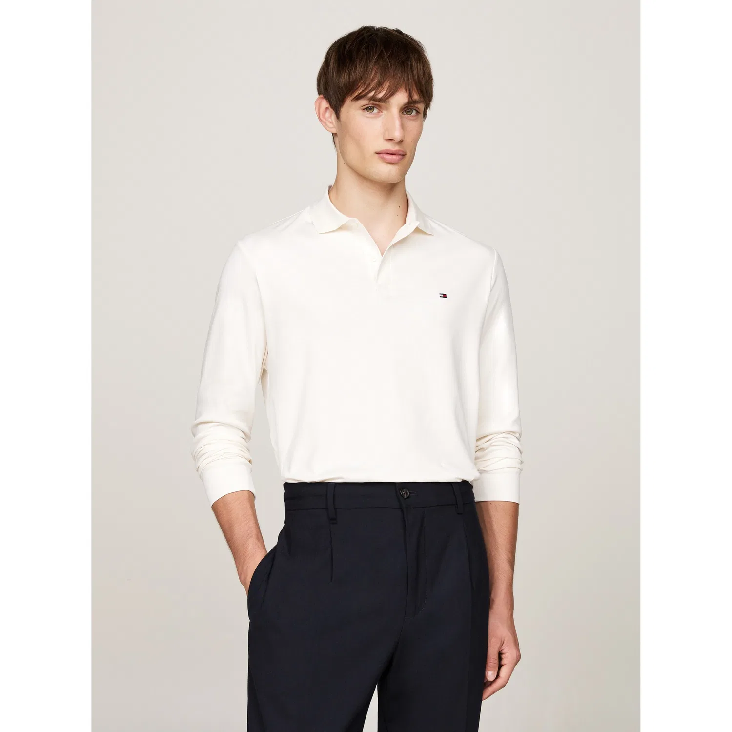 Мужское поло с длинным рукавом из джерси Tommy Hilfiger, Ivory Petal