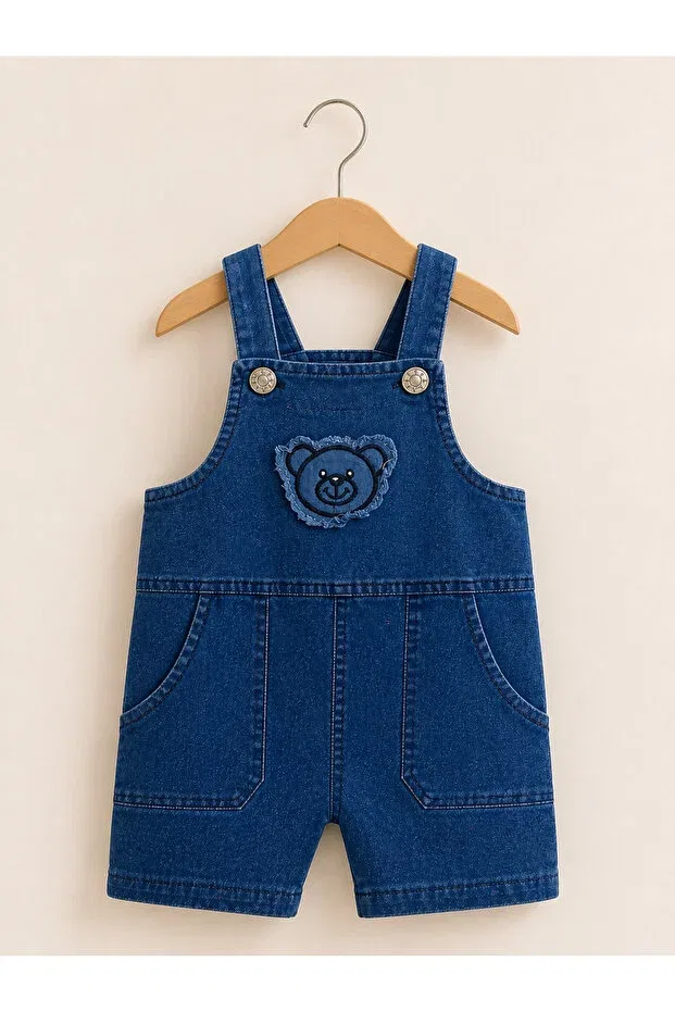 Детский комбинезон для мальчиков джинсовый с принтом Teddy bear denim salopet baby boy set Bymurat Baby, Blue — фото 3