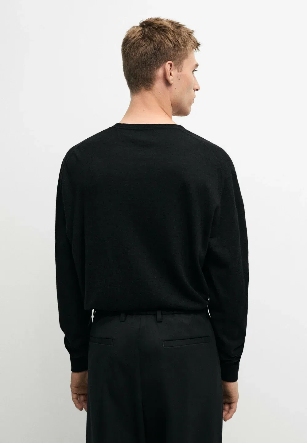 Вязаный свитер с круглым вырезом из 100% кашемира Massimo Dutti, Black — фото 3