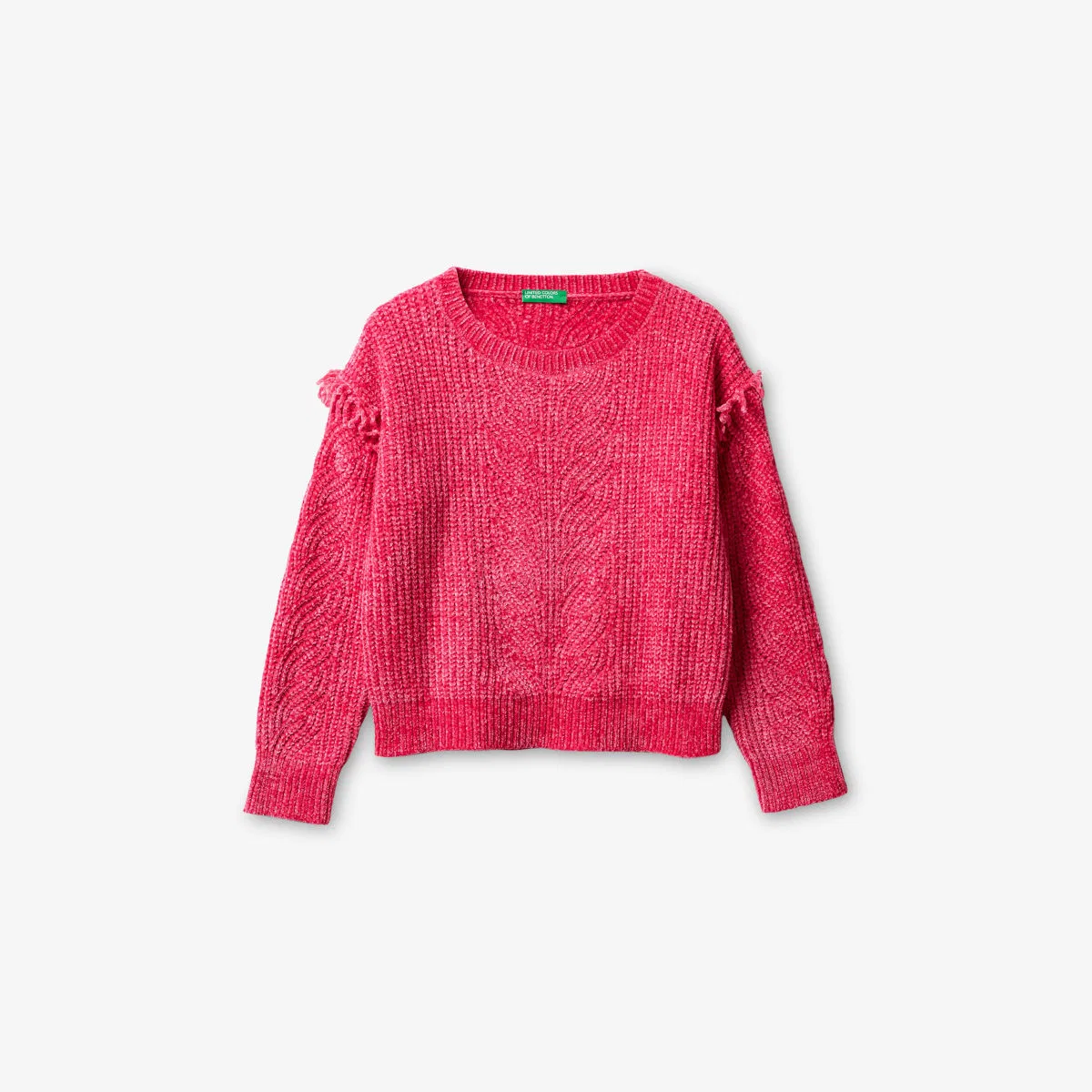 Вязаный джемпер с бахромой и текстурой синели, 6-14 лет Benetton, розовый