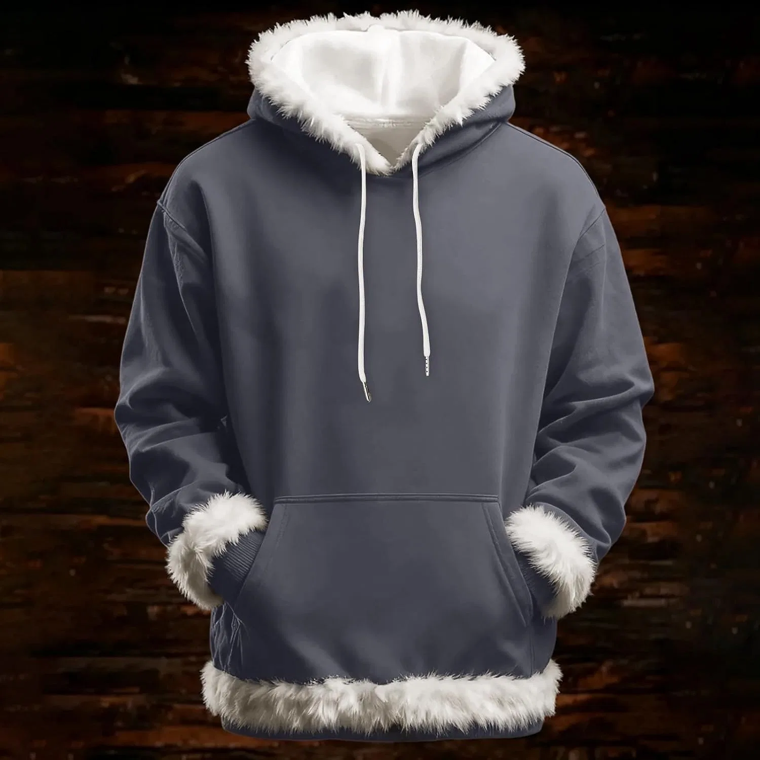 Женское худи с меховой отделкой Christmas Hoodie, серый — фото 2