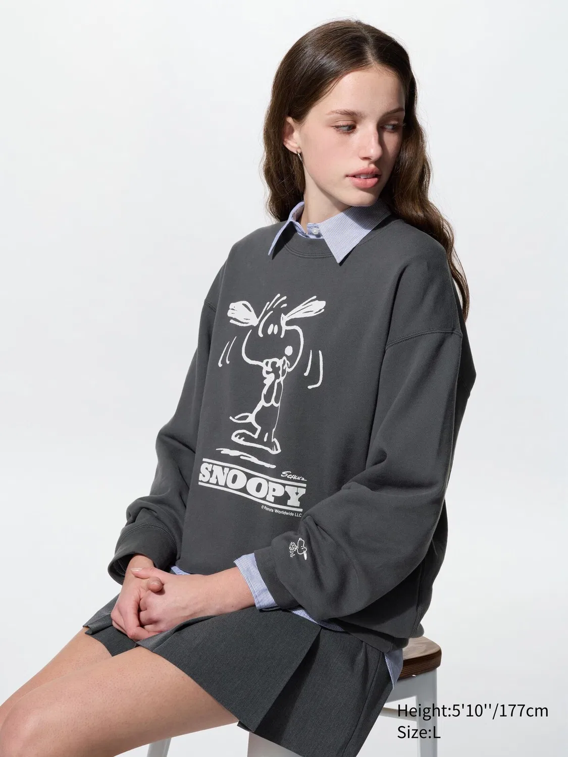 Толстовка Uniqlo Peanuts, с принтом персонажей комиксов, темно-серый — фото 3