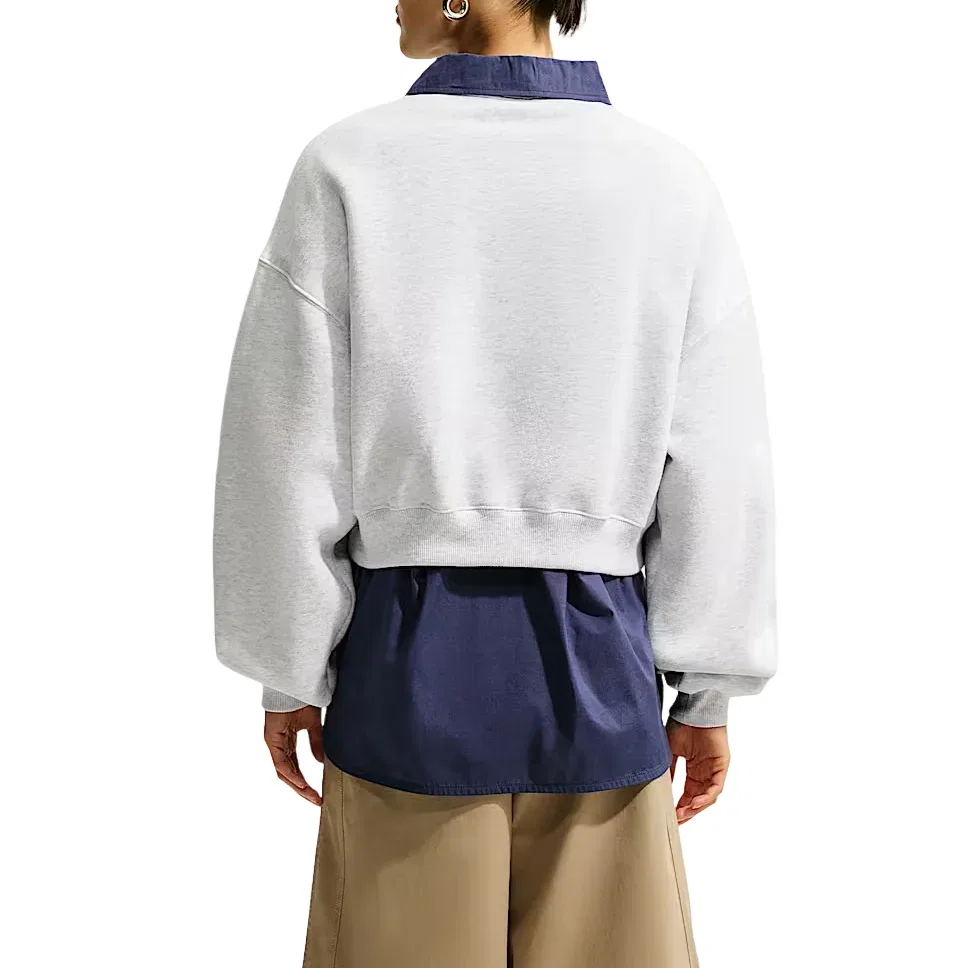 Женская футболка Studio Fleece Medium Weight Oversized Cropped Crew 'Birch Heather Black' Nike, Birch Heather/Black — фото 2