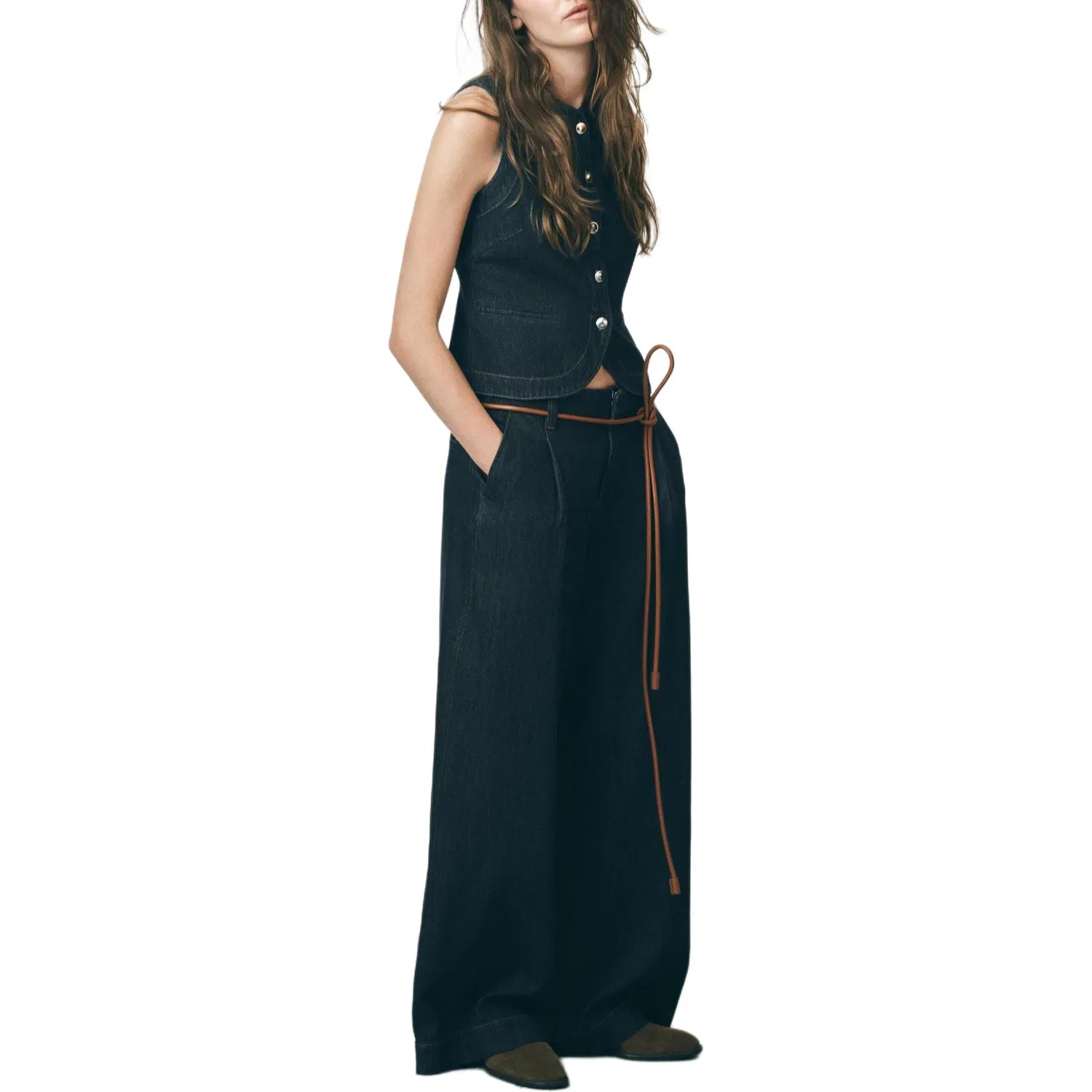 Женские джинсы свободного кроя с широкими штанинами Dark Blue ZARA, Dark Blue — фото 4