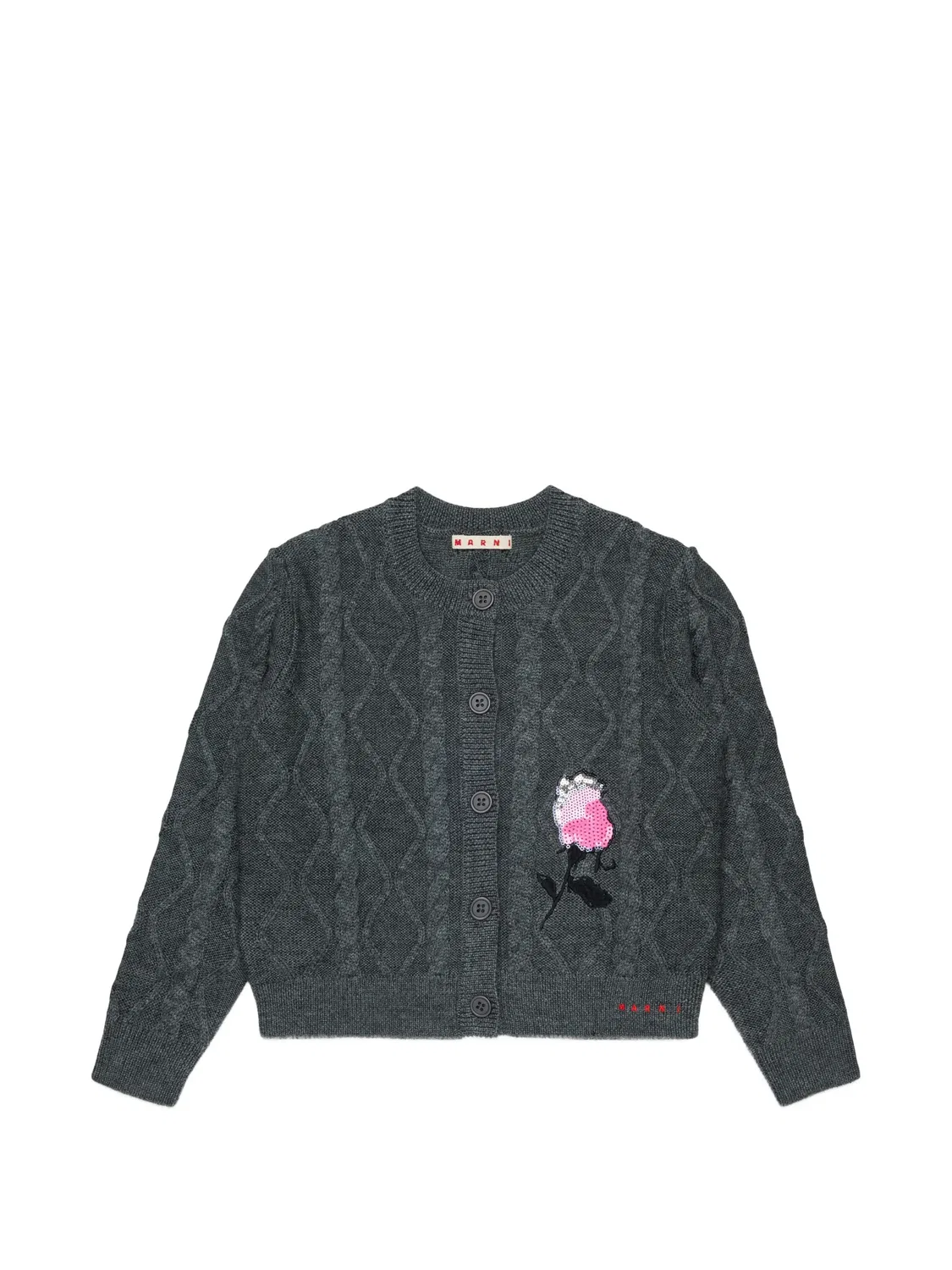 Кардиган фактурной вязки с пайетками Marni Kids, серый