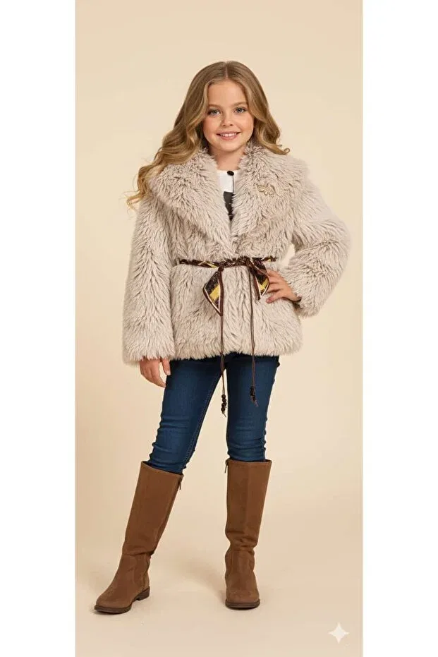 Детское пальто из плюша для девочек с длинным рукавом Aseel, Beige