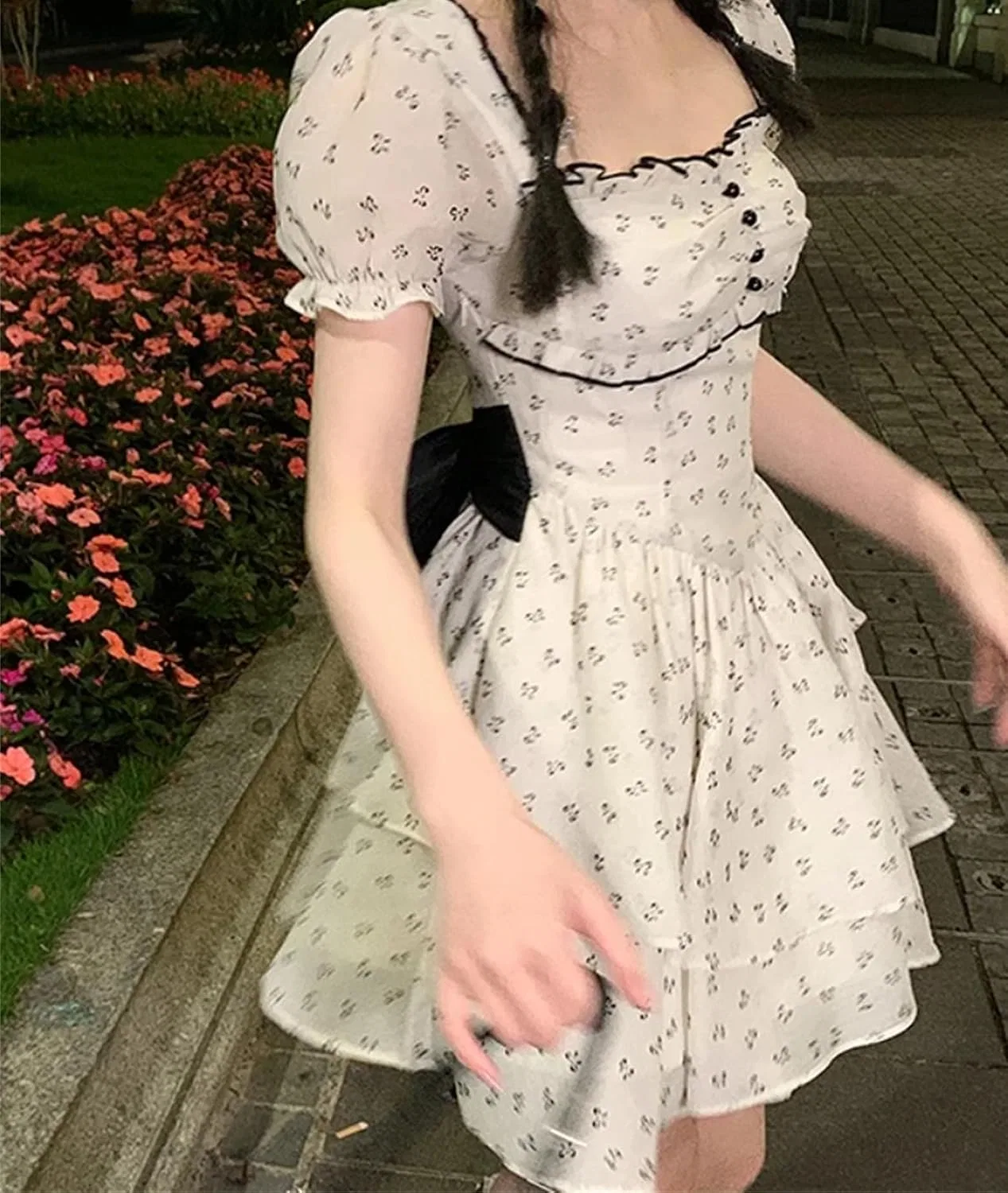Женское мини-платье с цветочным принтом V-образным вырезом, Mini Dress — фото 4
