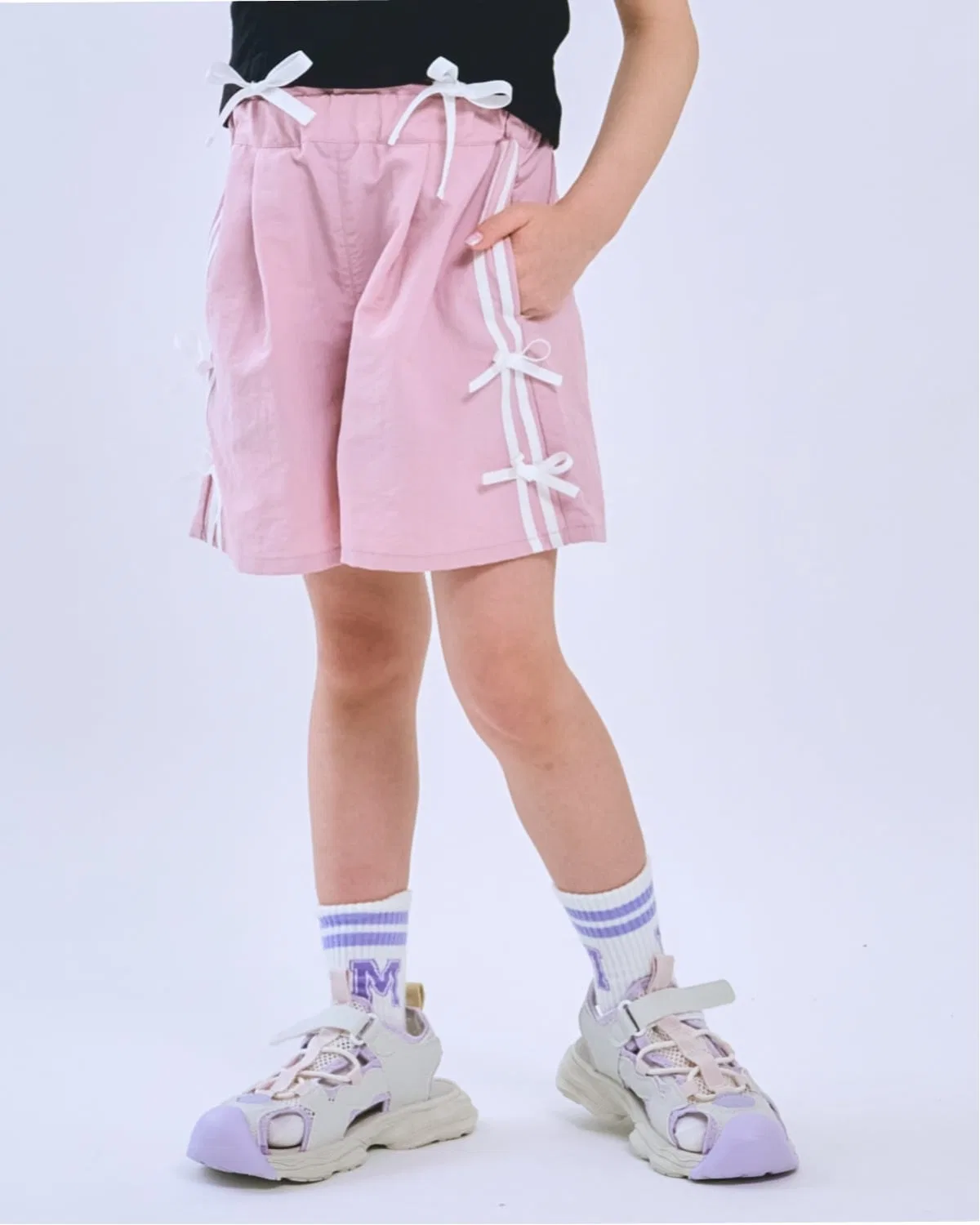Детские шорты для девочек с рюшами и регулируемой талией, Ribbon Short Pants, minimal, Pink