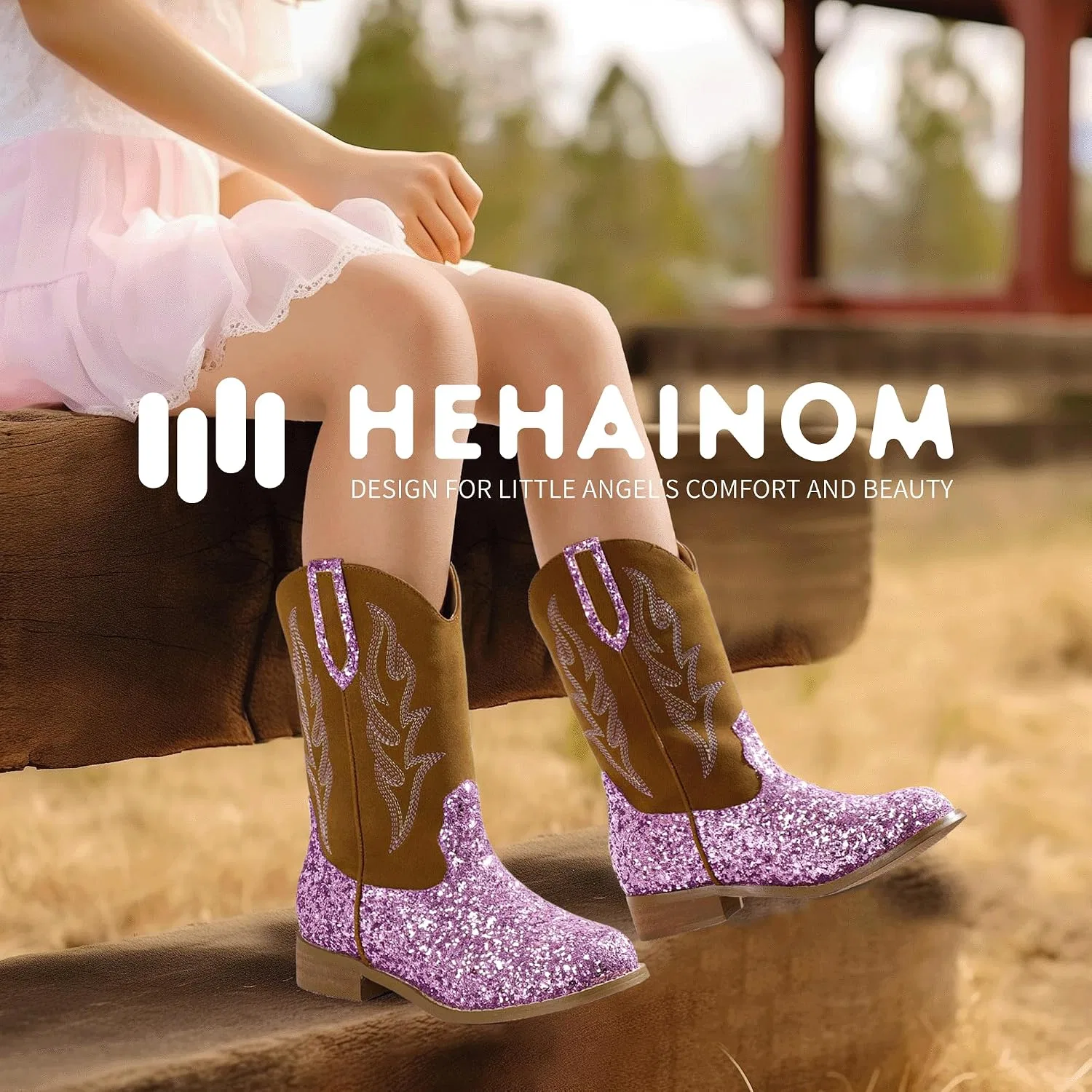 Детские сапоги для девочек с вышивкой Cowgirl Boots Hehainom, Purplesequin — фото 2