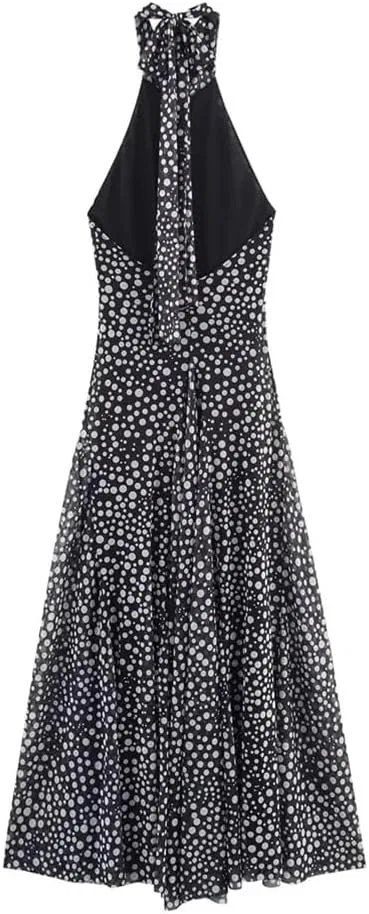 Женское свободное платье в горошек с открытой спиной A-line, Black — фото 2